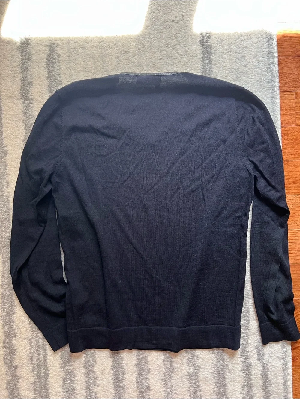 The Kooples Men’s Size S Merino Wool V-Neck Sweater with Lambskin Leather Trim